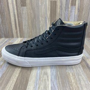 Size 8 - VANS Sk8 Hi Leather Zip Skateboard Casual Shoes Black Gold